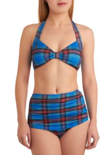 Esther Williams Bathing Beauty Two Piece in Royal Plaid  Mod Retro Vintage Bathing Suits