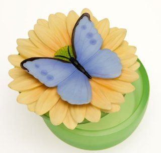 Blue Butterfly on Gerber Daisy Keepsake Glass Box Ibis & Orchid Flower Collection   Jewelry Keepsake Boxes