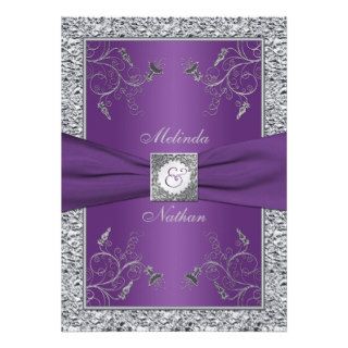 PRINTED RIBBON Purple Silver Wedding Invitation