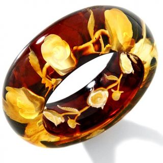 Age of Amber Carved Cherry Red Amber Rose Design Intaglio Ring