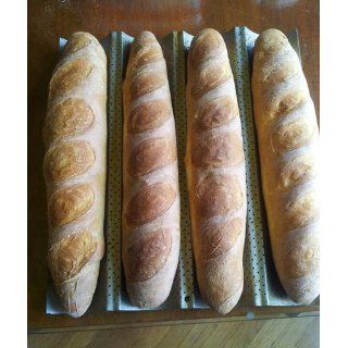 Four Loaf French Baguette Baking Pan   Non Stick, Perforated French Bread Pans Kitchen & Dining