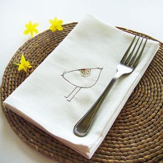 embroidered hen napkins by charlotte macey