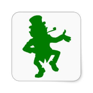 Green Dancing Leprechaun Silhouette Square Stickers