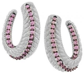 Judith Ripka Sterling and 2.40cttw Pink Sapphire Pave Hoop Earrings —