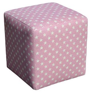 cube stool in stars linen fabric by sharp & noble   footstools & cubes