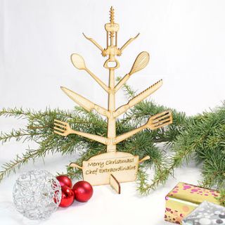 personalised mini christmas tree for chefs by cleancut wood
