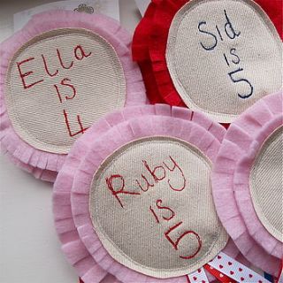 birthday fabric rosette badge personalised by edamay