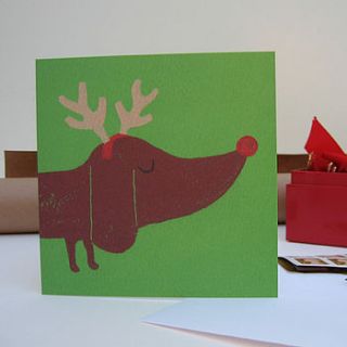 rudolf the festive sausage dog christmas card by string