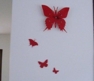 Crystal art Hanging clocks Bedroom Butterfly Clock Three dimensional wall stickers Acrylic living room TV wall red  Baby