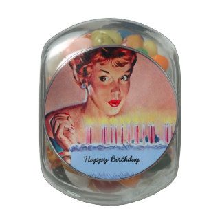 Retro 1950s Woman with a Birthday Cake Jelly Belly Candy Jar