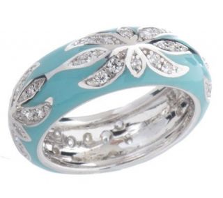 Hidalgo Diamonique Sterling Enamel Floral Band Ring —