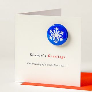 snowflake christmas card with badge by think bubble