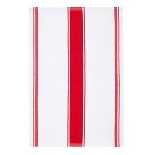plain dye waffle tea towel red woven stripe by ulster weavers