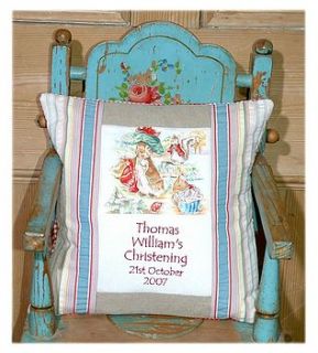 beatrix potter* christening cushion by tuppenny house designs