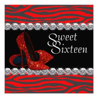 High Heel Shoe Red Zebra Sweet 16 Party Invitation