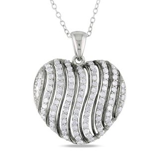 Miadora Sterling Silver 1ct TDW Diamond Heart Necklace (I J, I2 I3) Miadora Diamond Necklaces