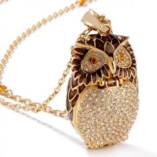 Victoria Wieck Crystal and Enamel Owl Pendant Watch with 28" Chain