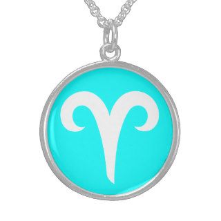 Beautiful Aries White Symbol Cyan Blue Sterling Silver Necklaces