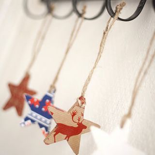 set of four personalised christmas star decorations by little pieces
