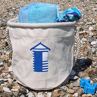 beach bag with beach hut design by the original canvas bucket bag company