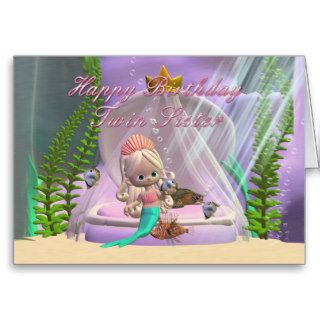 Twin Sister Birthday card with little mermaid and