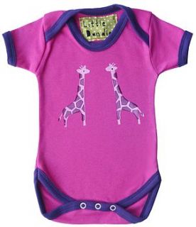 girl's hand printed giraffe baby vest by little dandies