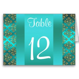 Union Square NYC Gold Teal Damask 222 Table Number Greeting Cards