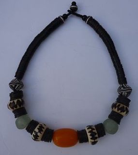 sage, orange, black and white necklace by alkina