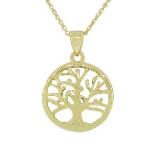Sterling Silver Yellow Gold Womens Tree of Life Pendant Necklace with Chain Jewelry