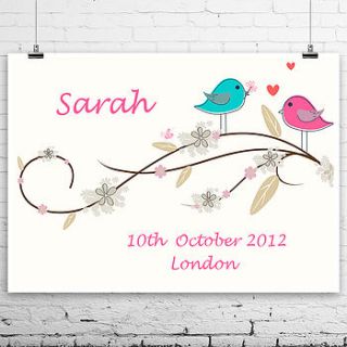 personalised birds on a branch print by brighton artists
