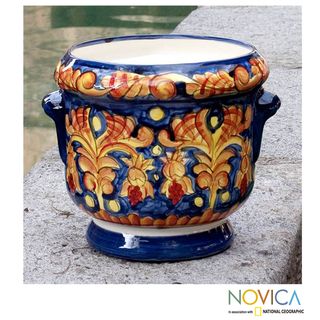 Handcrafted Ceramic 'Royalty' Flower Pot (El Salvador) Novica Planters, Hangers & Stands