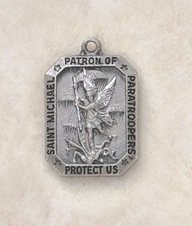 Sterling St. Michael Patron Saint (Paratroopers) Medal   1 1⁄8" H, 24" L Chain. St. Michael the Archangel Is Known for Protection As Well As the Patron of Against Danger At Sea, Against Temptations, Ambulance Drivers, Artists, Bakers, Bank