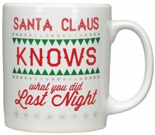 SET of 2 Cups Mugs ~ "SANTA CLAUS KNOWS WHAT YOU DID LAST NIGHT" Christmas Decorations Coffee Cups Kitchen & Dining