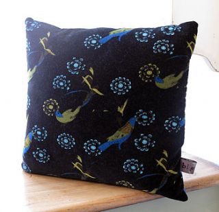 japanese birds velvet cushion by bleuet textiles