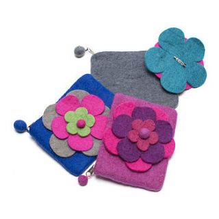 handmade felt layered flower purse and brooch by felt so good