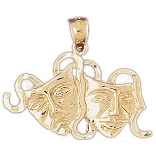 14K Yellow Gold Drama Mask, Laugh Now, Cry Later Pendant Jewelry