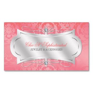 Lavish Pink Diamond Damask Swirl Business Cards