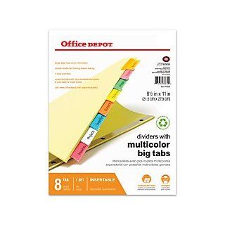 Office Depot(R) Brand Insertable Dividers With Big Tabs, Buff, Assorted Colors, 8 Tab  Binder Index Dividers 