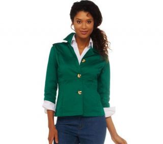 Susan Graver Cotton Sateen Button Front Jacket with 3/4 Sleeves —