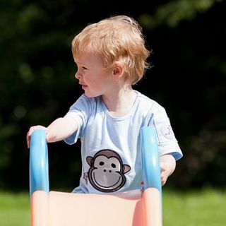 child's sky blue t shirt with monkey+bob by monkey + bob