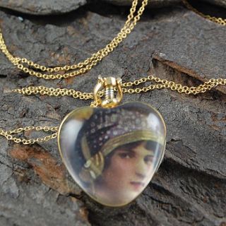 heart gold vintage locket pendant necklace by embers semi precious and gemstone designs