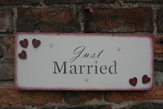 handmade wooden 'just married' sign by primitive angel country store