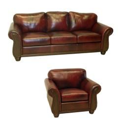 Conrad Wine Italian Leather Sofa and Chair Sofas & Loveseats