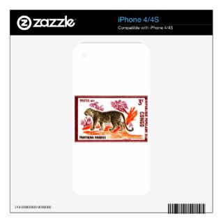 Vintage 1972 Congo Leopard Postage Stamp Skin For The iPhone 4S