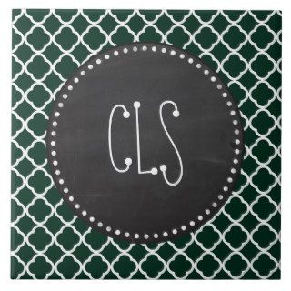 Dark Green Quatrefoil; Retro Chalkboard Ceramic Tile