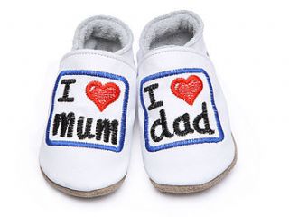 leather baby shoes i love mum and dad white by starchild shoes