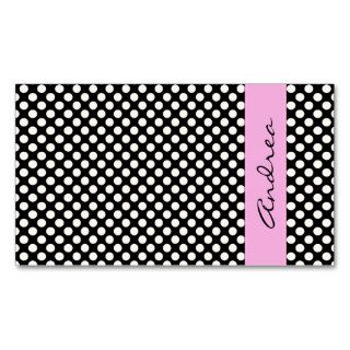 Artistic Retro Polka Dots White Black Pink Business Card Template