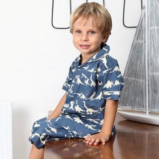 dinosaur blue short set by em&lu