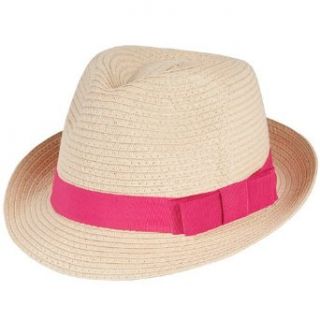 Luxury Lane Little Girls Tan Straw Fedora Hat with Pink Band Side Bow Clothing