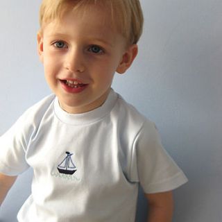 blue boat embroidered  t shirt by dribblebuster